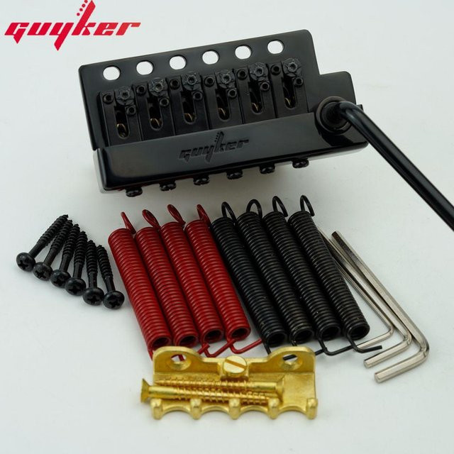 Guyker Gitarren-Tremolo-Brücke mit verriegelbaren Edelstahl-Saitenreitern und Messingblock, Saitenabstand 10,8 mm, in Silber, Schwarz oder Gold - Bild 1