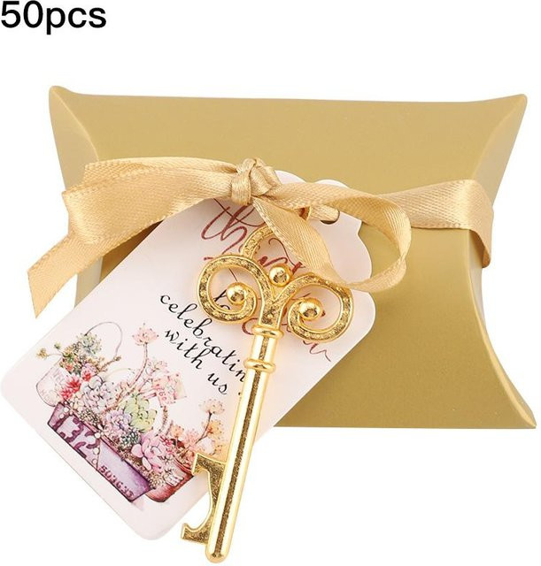 CosyHome Schlüssel Flaschenöffner mit Escort Tags Karte und Seidenband in Gold und Beige - Bild 1