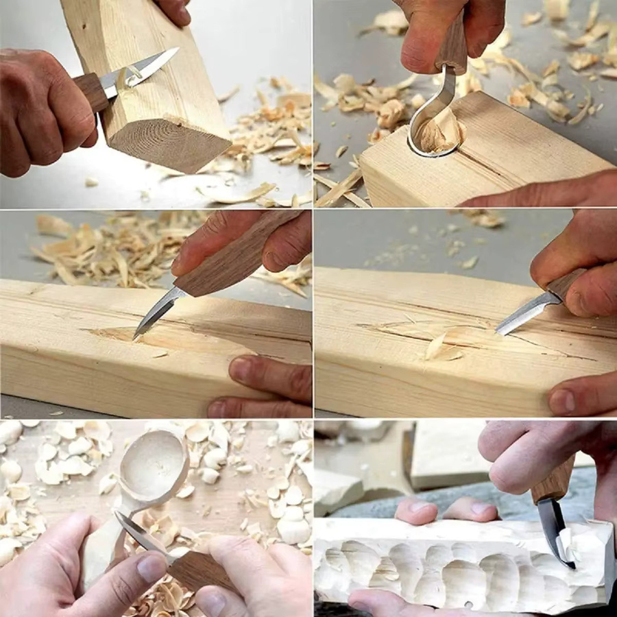 Allsome Holzschnitz-Kit mit 8-teiligem Schnitzmesser-Set für Anfänger in Braun - Bild 2