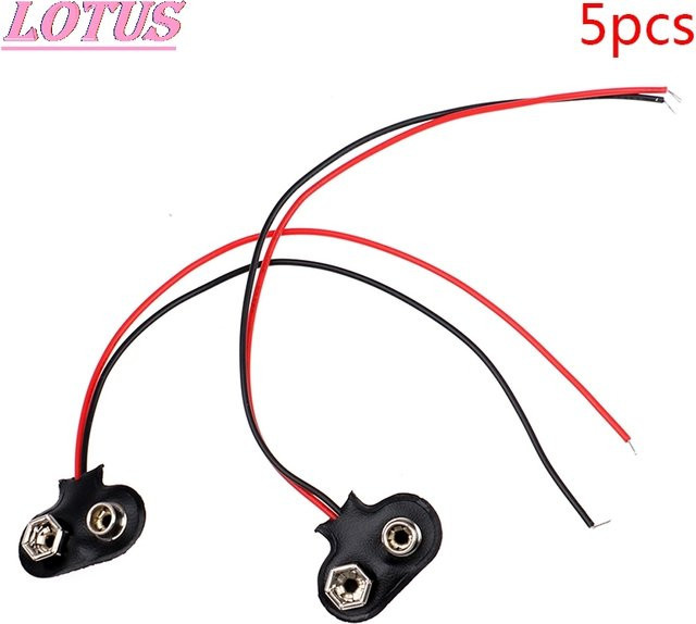 5 Stück 9 V Batterieclip mit Kabelverbindung in Schwarz und Rot, 15 cm Länge - Bild 1