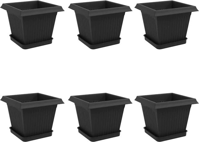 6er Set vidaXL Blumentöpfe aus Kunststoff in Schwarz, B/T/H: 20 x 20 x 16 cm - Bild 1
