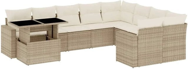 vidaXL 10-teilige Garten-Sofagarnitur aus Poly-Rattan mit Kissen in Beige-Creme - Bild 1