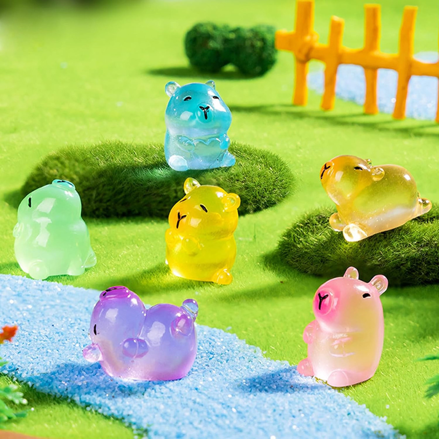 Pandara Jewelry Leuchtende Mini-Harz-Capybaras im Set, bunte Tierfiguren für DIY und Feengärten - Bild 3