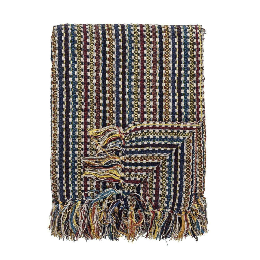 Bloomingville Plaid Lazzario Decke aus recycelter Baumwolle gestreift blau multicolour B/B: 160 x 130 cm - Bild 1