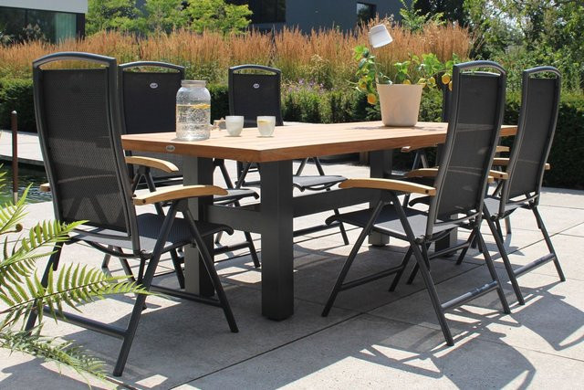 Hartman Garten-Essgruppe Yasmani/Raffaelo in Anthrazit aus Aluminium und Teakholz mit 6 Klappstühlen, Tisch Breite: 240 cm, Tiefe: 100 cm - Bild 1