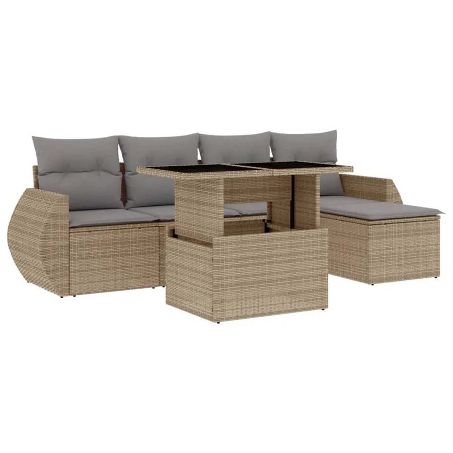 vidaXL 6-teilige Garten-Sofagarnitur aus Poly-Rattan mit Kissen in Beige - Bild 2