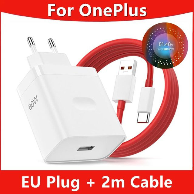 OnePlus 80W USB-C Schnellladegerät mit 2m Typ C Kabel für OnePlus 9 10 11 12 13 Nord CE 2 3 Lite N300 sowie OPPO und Realme, EU-Stecker - Bild 1