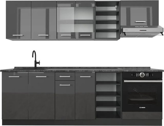 Vicco R-Line Küchenzeile Anthrazit Hochglanz Breite: 240 cm - Bild 1
