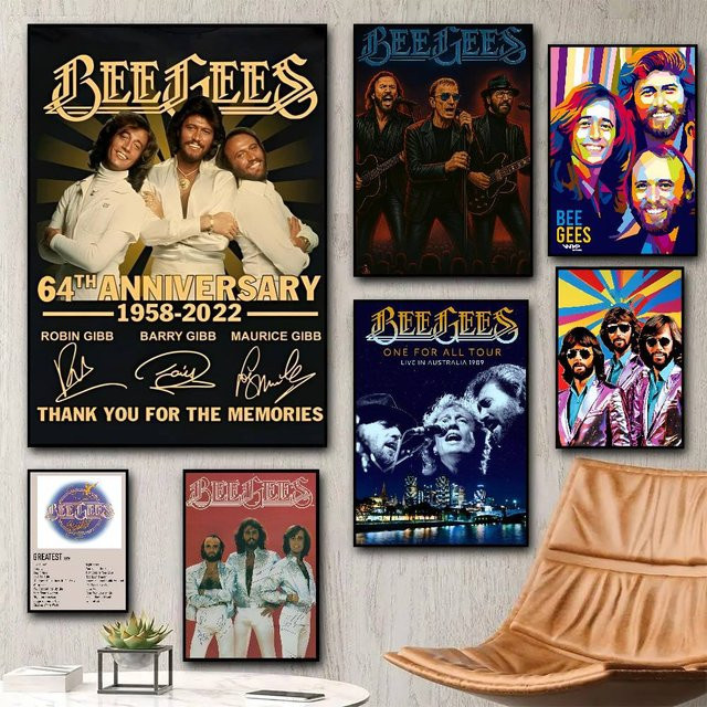 Bee Gees Band Poster Aufkleber Rastar Retro Wandkunst wasserfest für Wohnzimmer und Schlafzimmer, Mehrfarbig - Bild 1
