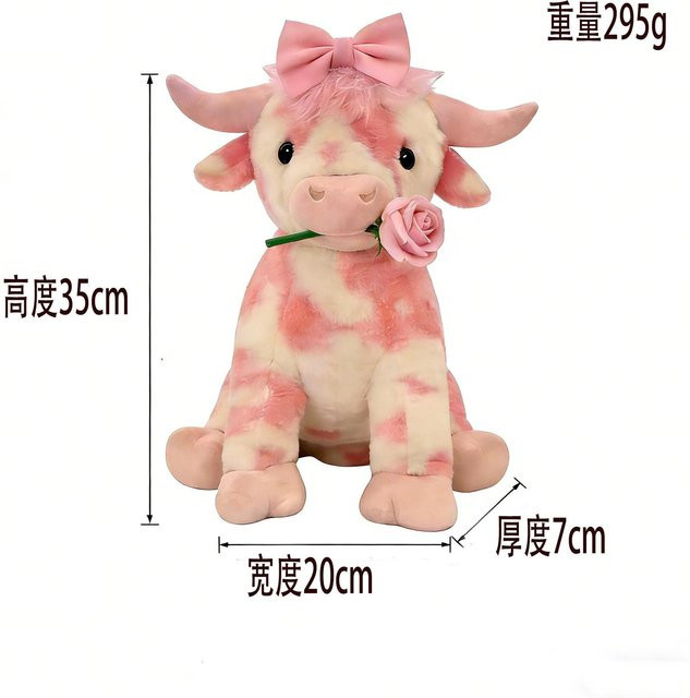 Yiran toy Rosa Hochlandkuh Plüschtier, Kuscheltier mit Schleife & Blume - Bild 1
