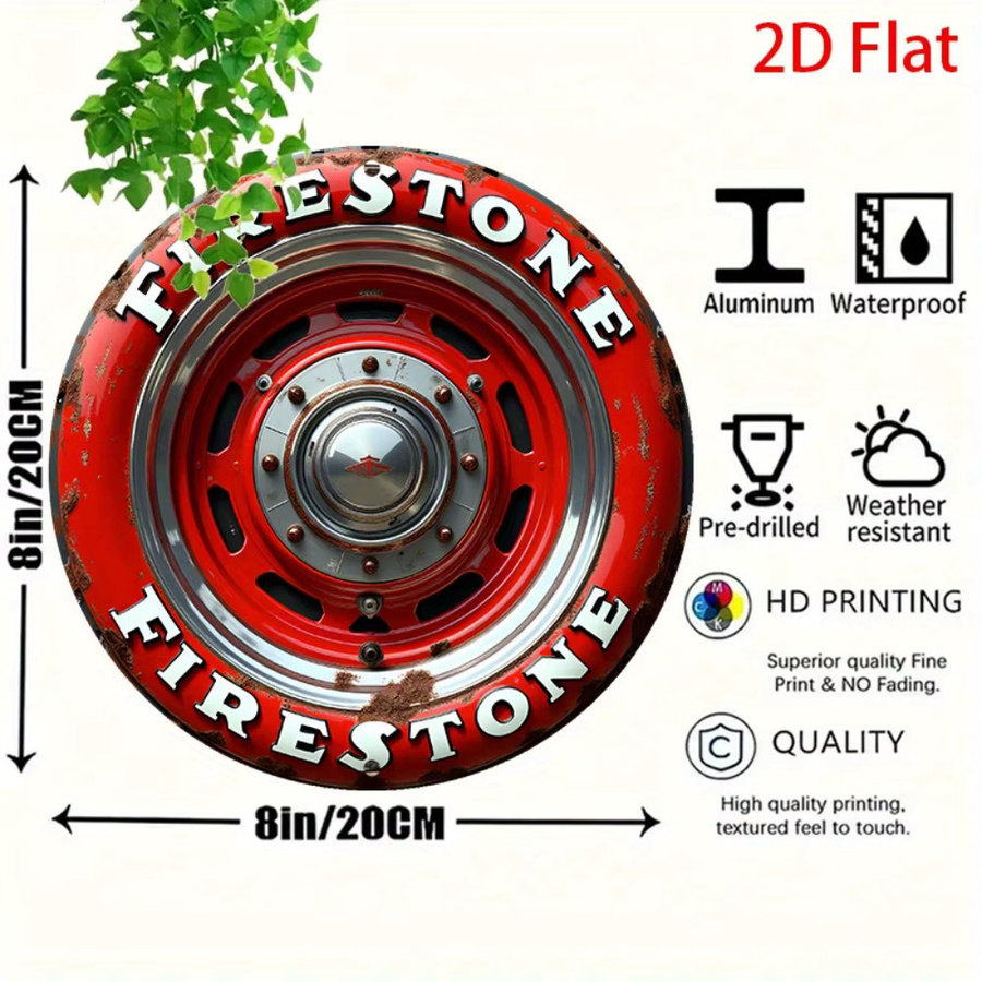 Firestone Tire Vintage Metall-Wandschild in Rot, quadratisches Aluminiumschild für Deko, B/H: 20,3 x 20,3 cm - Bild 4