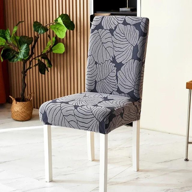 2er-Set rutschfeste Jacquard Stuhlbezüge in Grau mit Stretch-Funktion für Esszimmer und Bankette - Bild 1