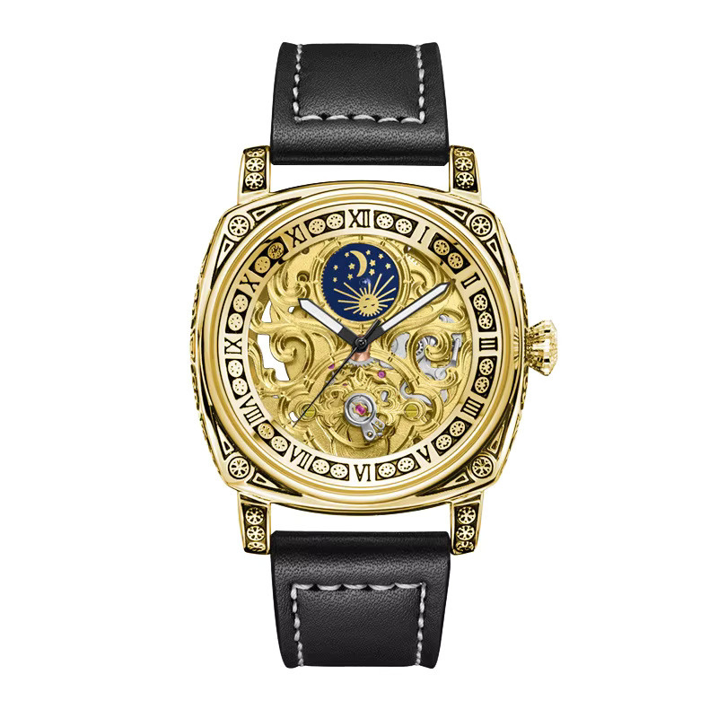 CAROTIF Armbanduhr Automatik, Leder, Gold, Herren - Bild 6
