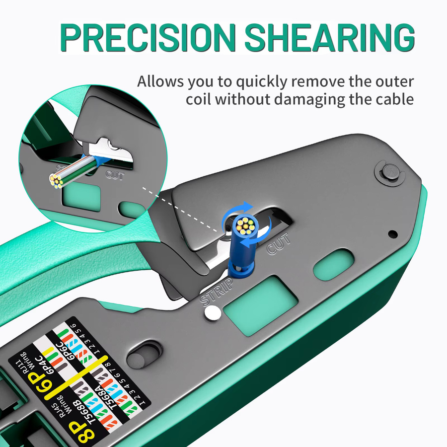 SHOYEE RJ45 Crimp Tool Kit All-in-One Ethernet Crimper für Cat5 Cat5e Cat6 8P8C Stecker in Blau - Bild 3