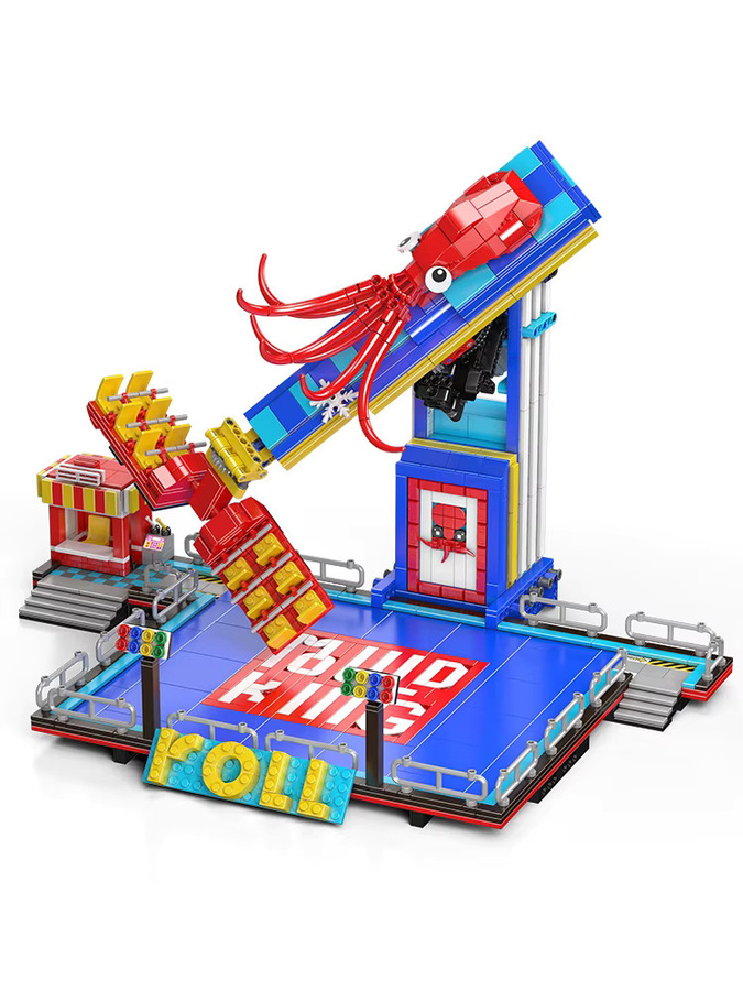 Mould King 11015 Vergnügungspark Bausatz mit motorisiertem Oktopus-Karussell und Achterbahn in Mehrfarbig - Bild 5