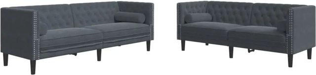 vidaXL 2-teiliges Chesterfield-Sofa-Set aus Samt in Grau mit Nackenkissen und Massivholzrahmen - Bild 1