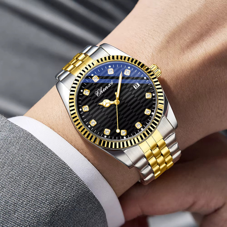 CHENXI Armbanduhr, Quarz, Edelstahl, Schwarz, Silber, Herren - Bild 5