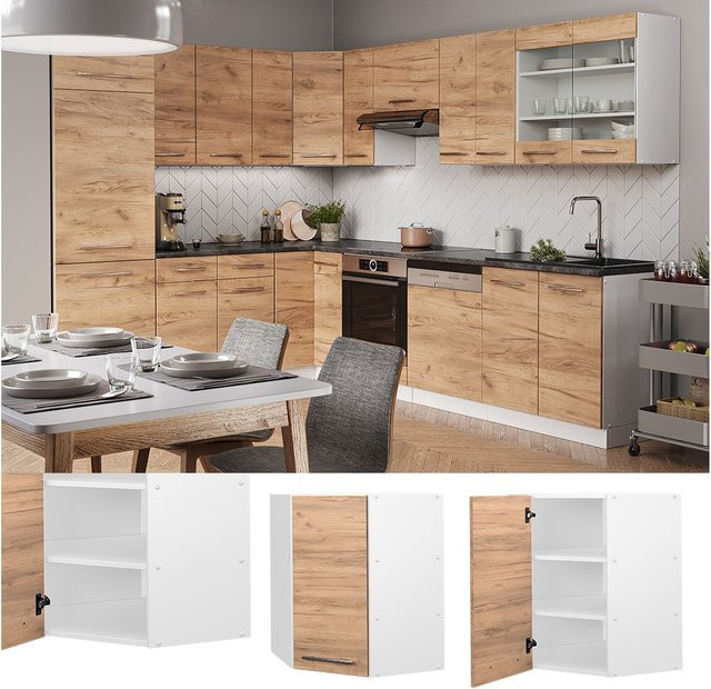 Vicco Eckhängeschrank Fame-Line Küchenschrank Weiß Eiche mit Softclose und Einlegeboden Breite: 57 cm, Höhe: 72 cm, Tiefe: 24 cm - Bild 1