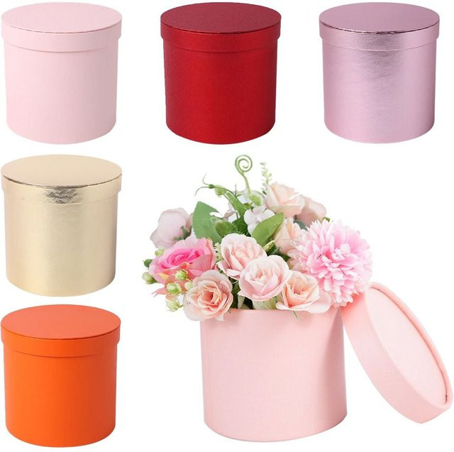 Runde Blumenverpackungsboxen aus Pappe in Orange für Hochzeiten, Geburtstage und den Valentinstag - Bild 1