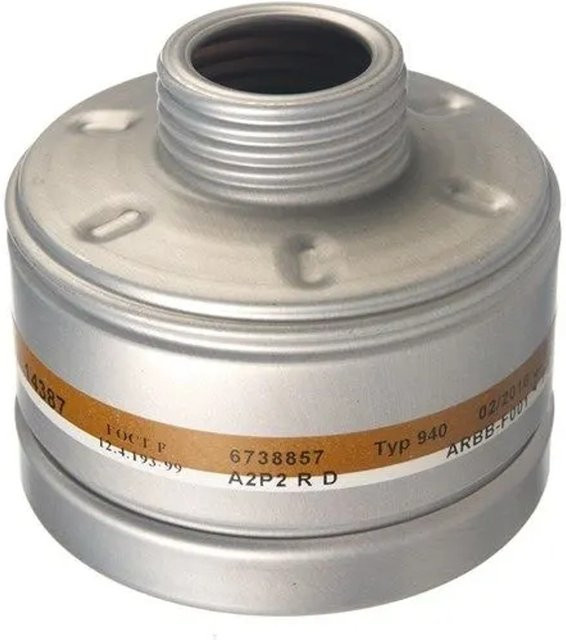 Dräger Atemschutz Kombinationsfilter 940 A2 P2 R D Gasfilter und Partikelfilter mit Rd40 Anschluss in Silber - Bild 1