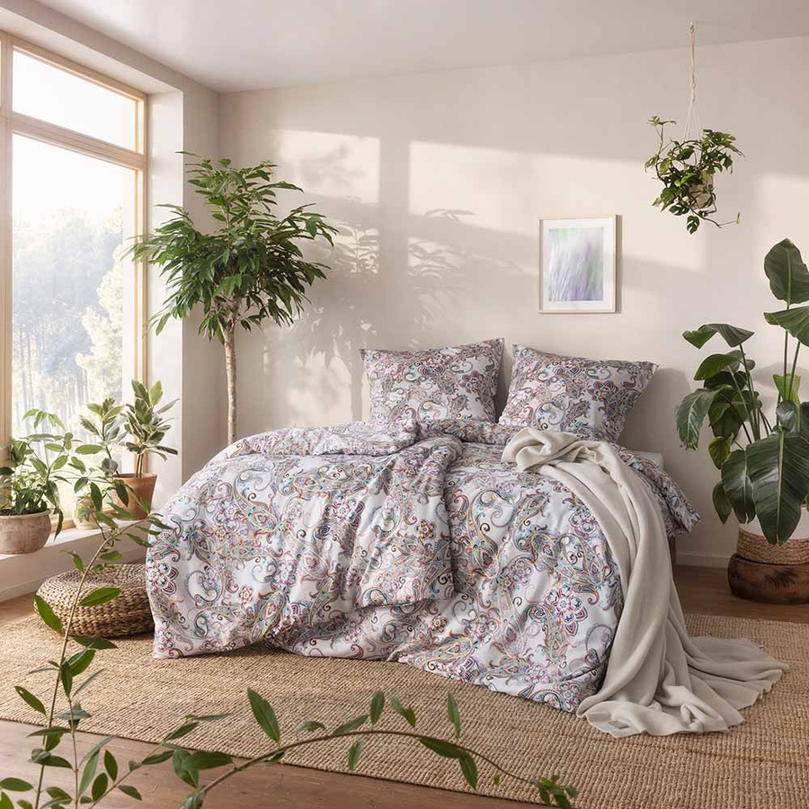 Estella Bio Mako Satin Bettwäsche Monica Paisley Rosa Blau Grün B/H: 155 x 220 cm mit 80 x 80 cm Kissenbezug - Bild 1