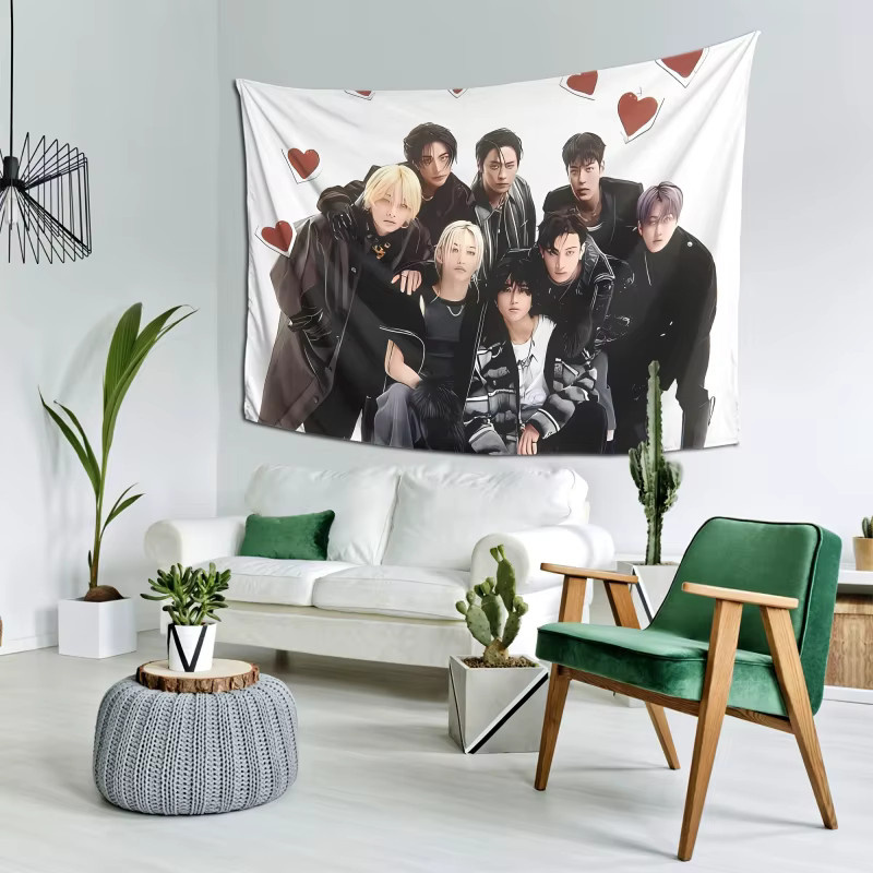 VIKAMA Stray Kids Mitglieder-Illustrations-Wandteppich mit Herz-Elementen, Mehrfarbig, B/H: 40 x 60 cm - Bild 3