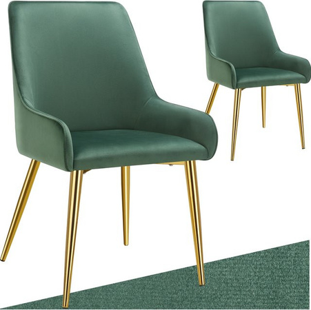 tectake Avane Polsterstuhl Set aus 2 Stück in Grün mit Samtbezug und Stahlbeinen B/T/H: 61 x 52 x 89 cm