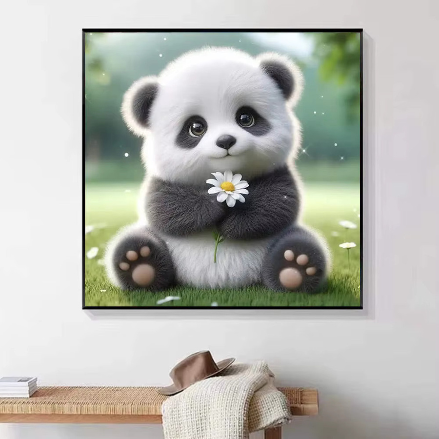 HUACAN 5D-DIY-Diamant-Stickerei-Set Panda beim Bambusessen auf Leinwand, Mosaikbild in Mehrfarbig - Bild 4