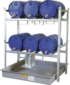 CEMO Fassregal Typ 800 Variante 6 in Grau mit Fassauflage für 6 x 60 l Fässer und GFK-Auffangwanne 220 l, B/T/H: 128,0 x 141,0 x 162,0 cm - Bild 1
