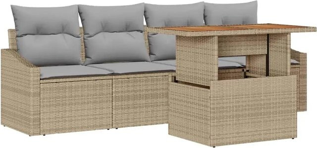 vidaXL 5-tlg Garten-Sofagarnitur aus Polyrattan mit Kissen in Beige für Garten, Balkon und Terrasse - Bild 1