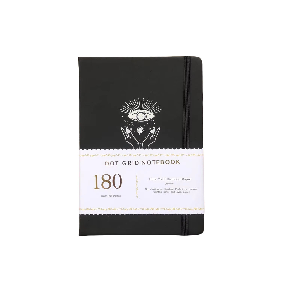 Buke Notebook A5 Dotted Journal mit Hardcover, 180 g/m2 Papier, schwarz mit silbernen Kanten und Lesezeichen - Bild 6