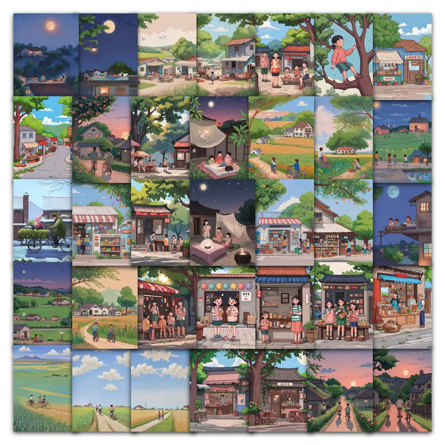 60 Stück Cartoon Graffiti Aufkleber mit Landschaftsmotiven von Anime Worlds Store, Mehrfarbig - Bild 2