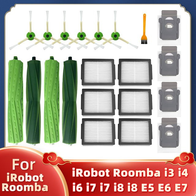 Ersatzteil-Set für iRobot Roomba I3, I4, I6, I7, I8, E5, E6, E7 inklusive Hauptbürste, Seitenbürste, Filter und Staubbeutel - Bild 1
