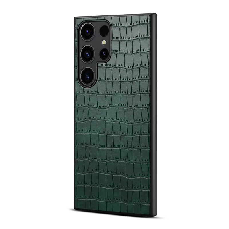 Denior Luxus Handyhülle aus Krokodil-Narben-Leder für Samsung S24 Ultra, S23 Plus und S21 FE in Braun oder Grün - Bild 2