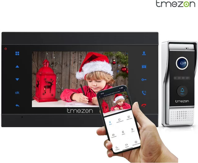 TMEZON Smart Home Video-Gegensprechanlage mit 7 Zoll Touch-Monitor, 1080P WLAN Video-Türsprechanlage und Video-Türklingel, Schwarz - Bild 1
