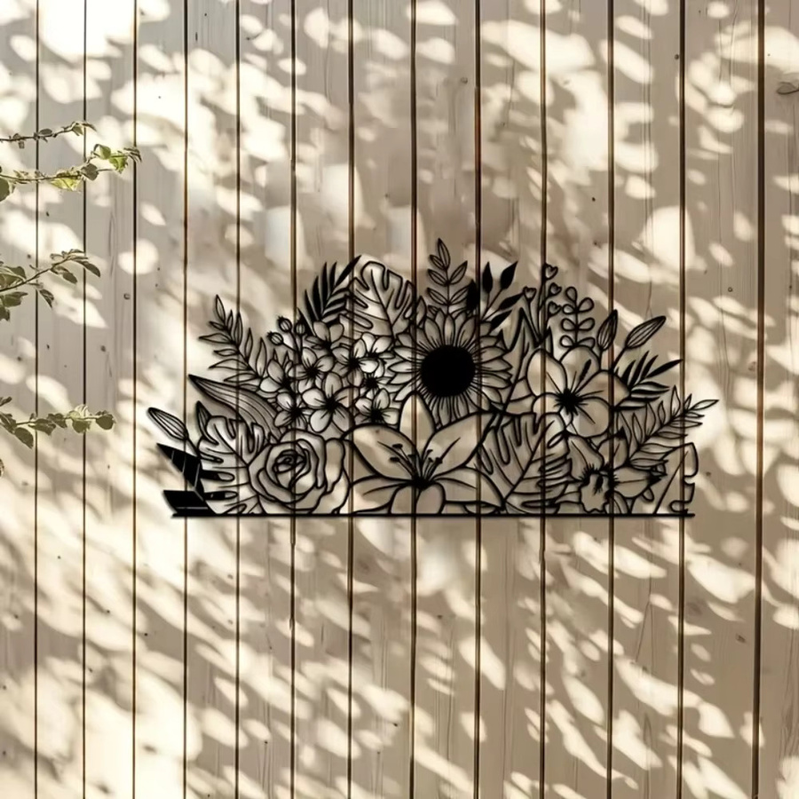 CIFBUY Metall-Blumen-Wandkunst, 2D-Eisenskulptur in Schwarz zur Dekoration für Wohnzimmer und Balkon, B: 40,0 cm, H: 19,48 cm, T: 19,48 cm - Bild 4