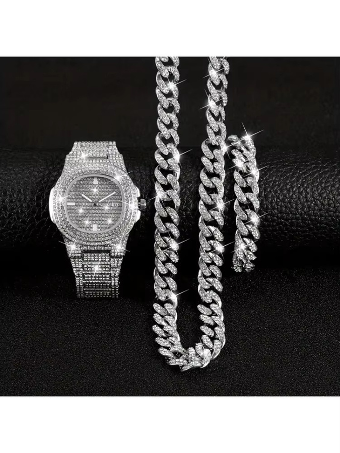 RUNERR Armbanduhr Quarz, Edelstahl, Silber, Diamant, Zirkonia, Herren - Bild 3