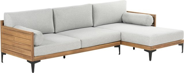 Beliani Gartensofa L-Form aus Akazienholz in Grau und Schwarz mit Polstern, B/T/H: 254 x 150 x 77 cm - Bild 1