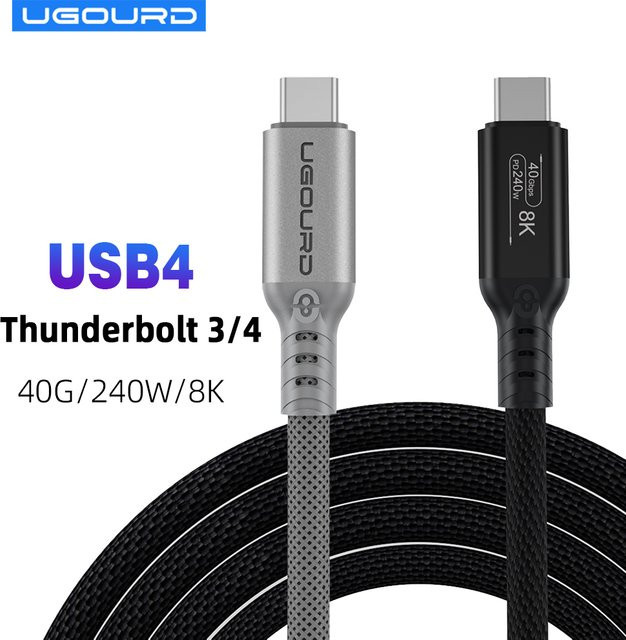 UGOURD Thunderbolt 4 USB4-Kabel Typ-C in Schwarz mit 40 Gbit/s Datenübertragung und 240 W Schnellladefunktion für Laptop und SSD - Bild 1