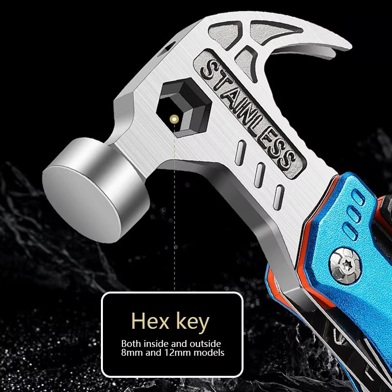 Multifunktionaler Ram Horn Hammer aus Edelstahl mit Nagelhammer und Zange in Blau für Outdoor und Camping - Bild 2