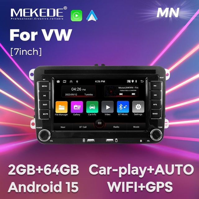 MEKEDE Android 15 Autoradio mit Navigation und Carplay für Volkswagen Passat B6 B7 Golf 5 6 Polo Jetta sowie Skoda in Schwarz - Bild 1