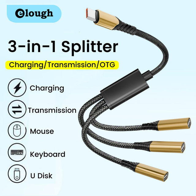 Elough 3-in-1 USB Typ C auf 3 USB C Hub: Schnelllade-Datenübertragung und OTG Konverter für deinen Laptop - Bild 1