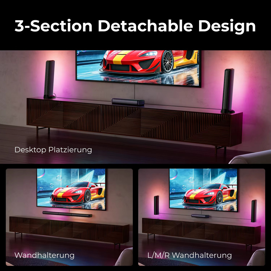ULTIMEA 7.1-Kanal Soundbar mit Subwoofer und RGB-Beleuchtung in Schwarz, 3-in-1 abnehmbares Surround-Sound-System mit App-Steuerung - Bild 5