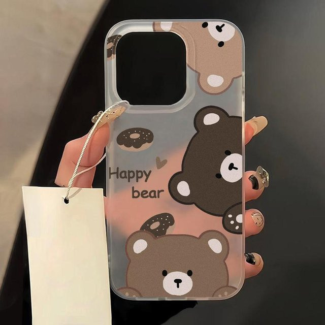 Yiran Bag Handyhülle mit niedlichem Bären-Design aus weichem TPU für iPhone 15 Pro Max, iPhone 16, 14, 13, 12 und Mini, Farbe: Schwarz/Transparent - Bild 1