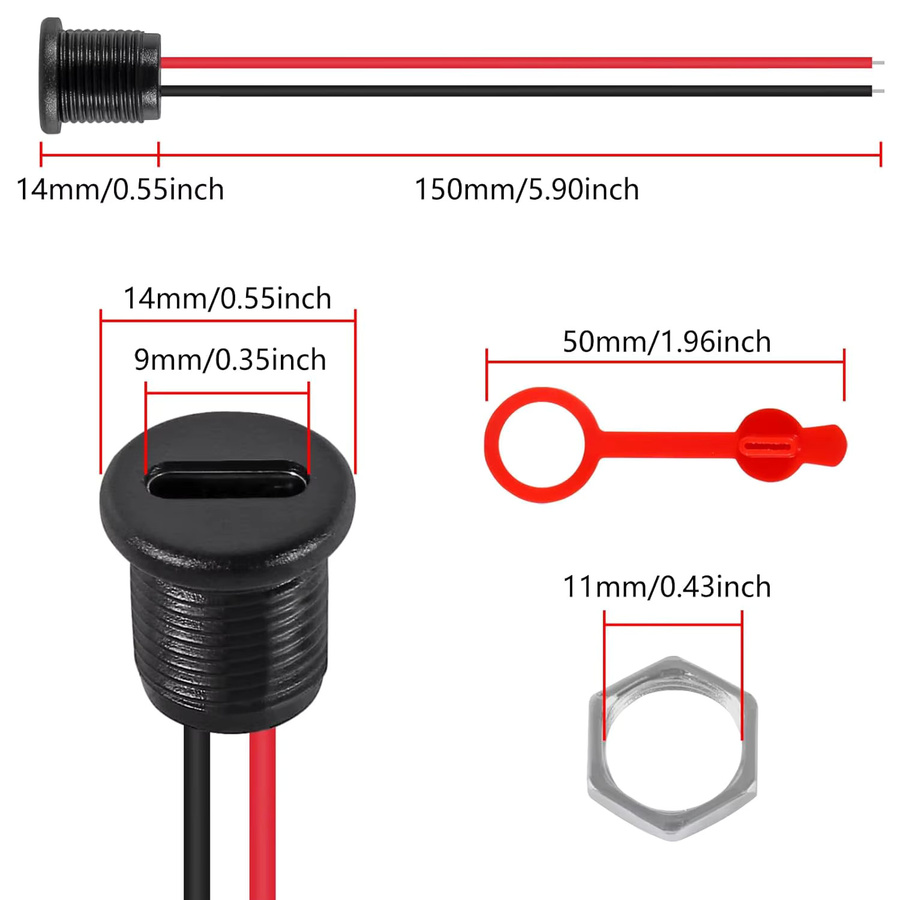 AOKIN 8er Set USB-C Weibliche Chassis 2pin Wasserdichte USB-C Buchse Ladeport in Schwarz - Bild 1