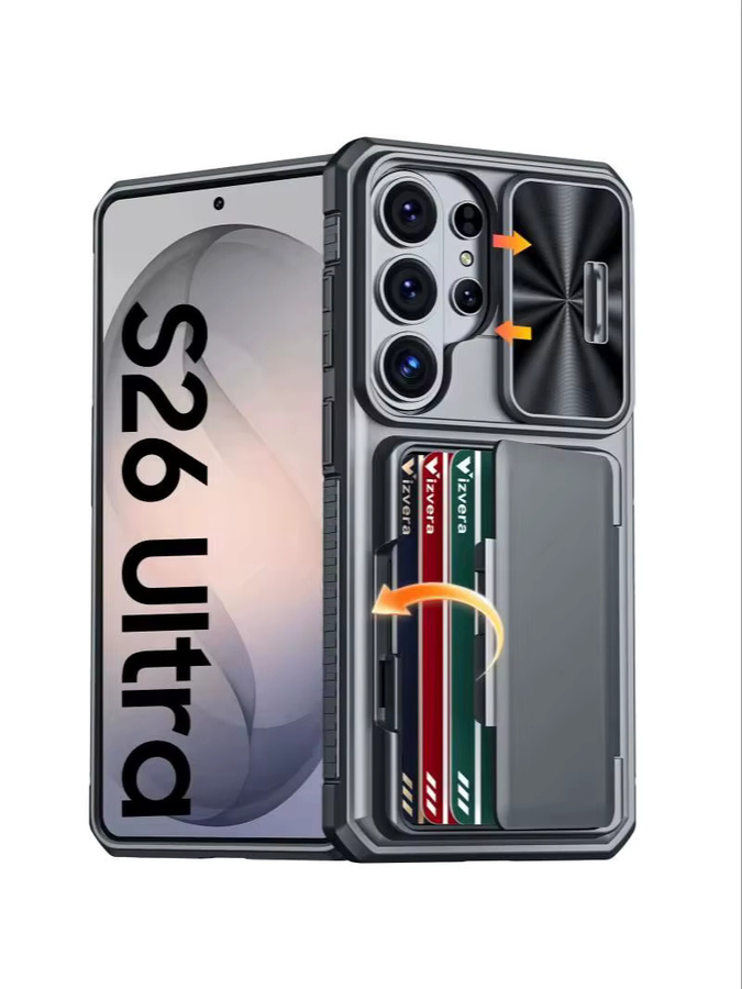 BANGZAO Silikon-Schutzhülle für Galaxy S26 Ultra mit Kartenhalter und RFID-Schutz, Grau - Bild 7