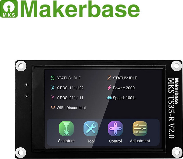 Makerbase MKS TS35-R V2.0 3,5 Zoll Smart Touch LCD-Display in Schwarz, kompatibel mit MKS DLC32 Offline Control Desktop-Lasergravierer - Bild 1