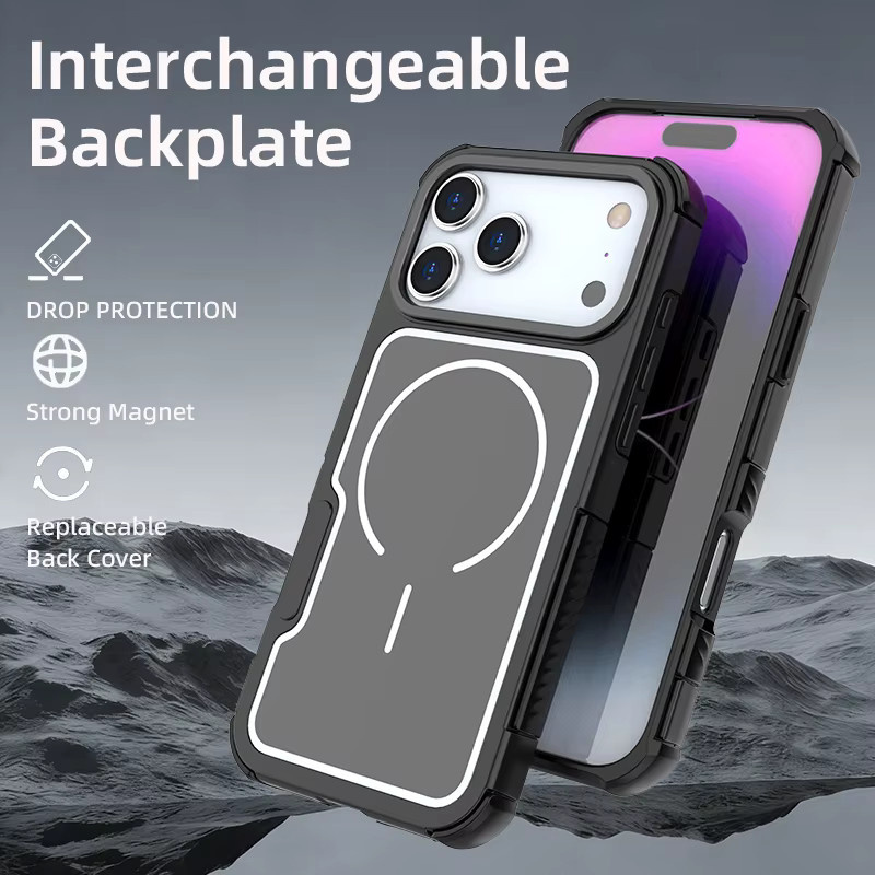 MagSafe Magnetische iPhone 17 Pro Max Handyhülle mit abnehmbarer Rückplatte und Metall-Objektivring in Blau - Bild 2