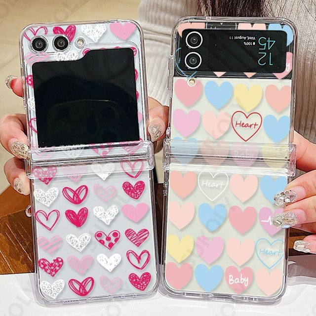 Transparente Schutzhülle mit Liebesherzmuster für Samsung Galaxy Z Flip 5, Z Flip 4, Z Flip 3 und Z Flip 6 aus hartem PC - Bild 1