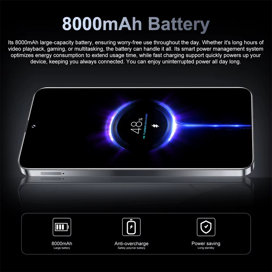 CHOTOG 14T Pro Smartphone 5G mit 7.3 HD Display, 22 GB RAM, 2 TB Speicher, Android, 8000 mAh Akku, Schwarz - Bild 3